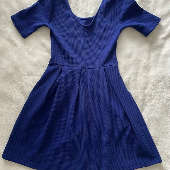 Lush Blue Fit and Flare Dress with Scoop Neck - Picture 6 of 6